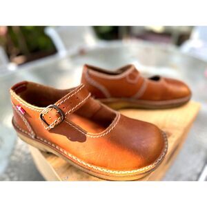 Himmerland Duckfeet Leather Cognac Saddle Brown Mary Jane Shoes SZ 39 = US 8.5/9